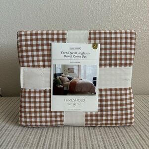 NWT Full/Queen Mini Gingham Duvet and Sham Set Camel - Threshold
